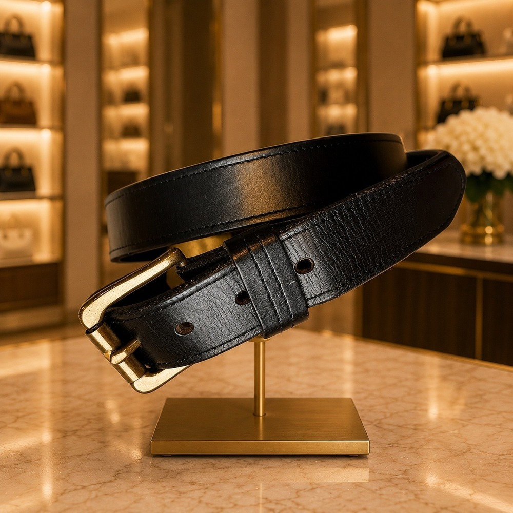 Duluth Trading Co Lifetime Leather Belt Men's 46 Black Solid Brass Buckle 6776